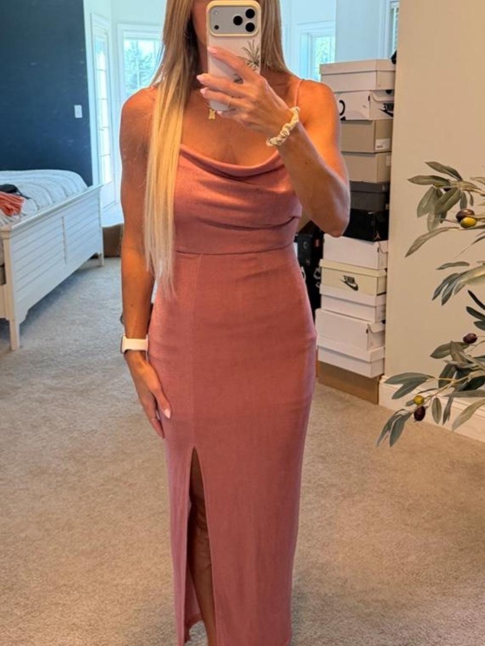 Sleeveless Cowl Neck Maxi Dress in Dusty Rose